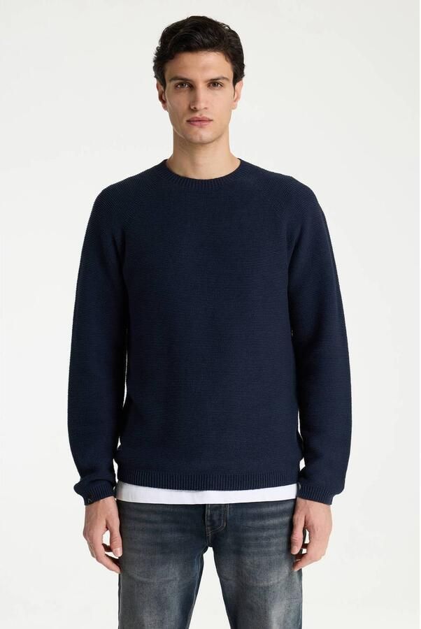 CHASIN' Zyro 3D Ply relaxed fit gebreide trui donkerblauw