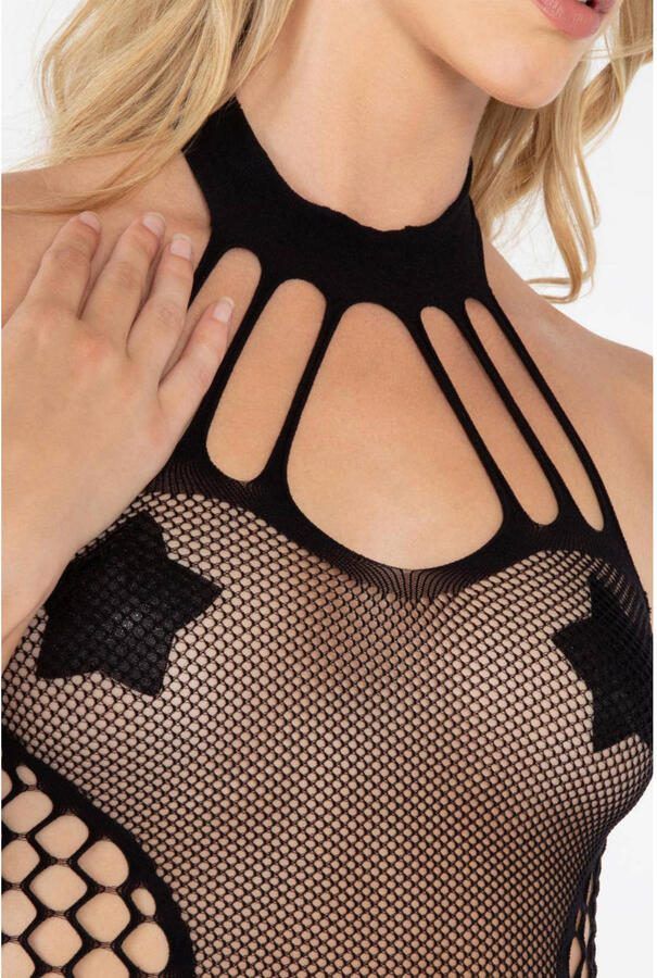 Christine le Duc fishnet mini halterjurk Dania zwart - Foto 2