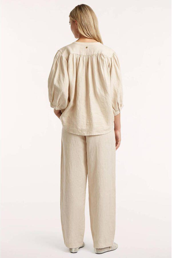 Circle of Trust wide leg high waist broek met linnen beige - Foto 2