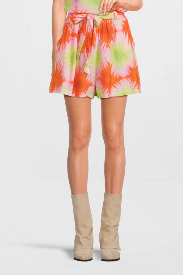 Circle of Trust high waist straight fit short met all over print roze oranje groen