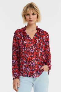 Circle of Trust top Zenna blouse met all over print en ruches rood