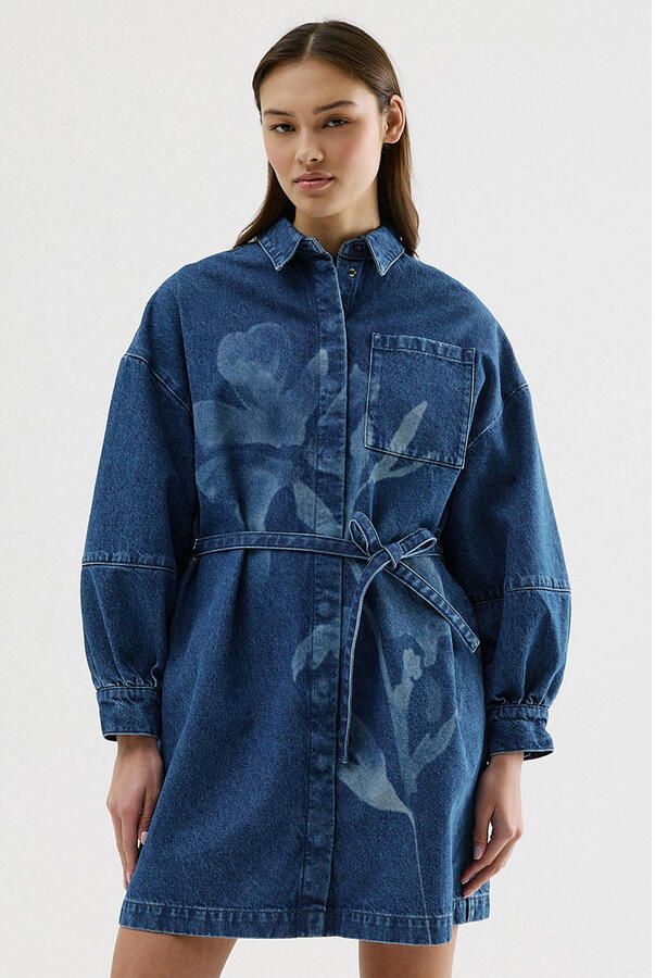 CKS denim gebloemde spijkerjurk dark blue denim
