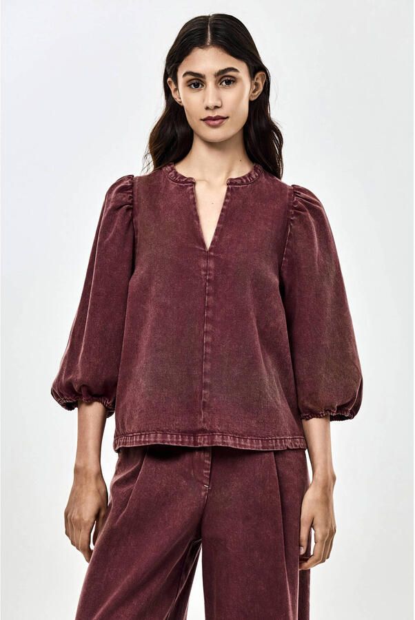 CKS denim top roodbruin