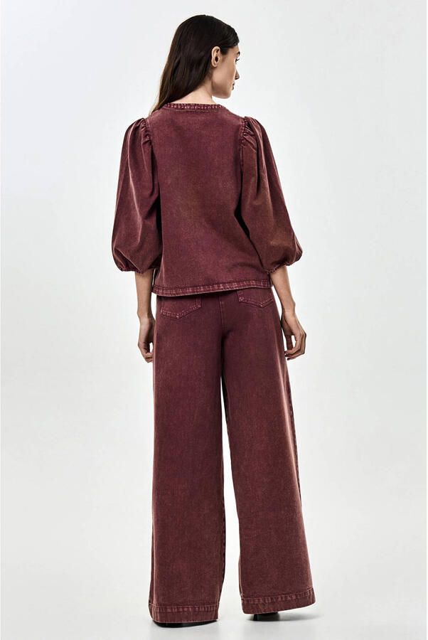 CKS fluwelen wide leg pantalon met plooien donkerrood - Foto 2