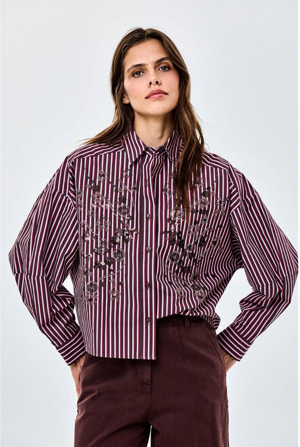 CKS gestreepte blouse met borduursels donkerrood
