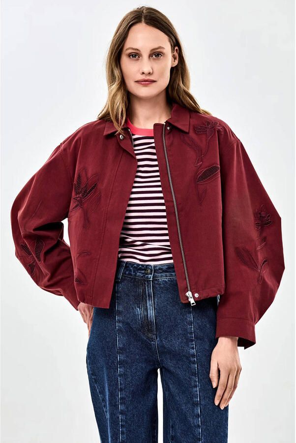 CKS katoenen jas met borduursels donkerrood