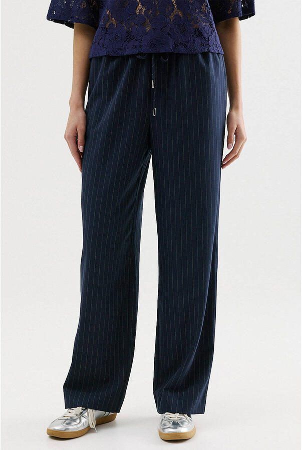 CKS wide leg regular waist broek met krijtstreep blauw