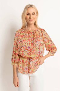 Claudia Sträter blousetop met print en ceintuur beige rood groen