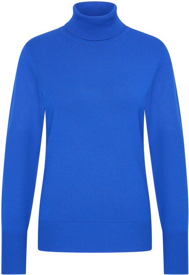 Claudia Sträter aansluitende coltrui blauw