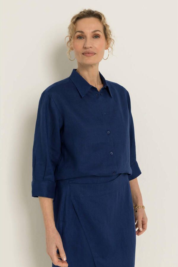 Claudia Sträter blouse met linnen donkerblauw