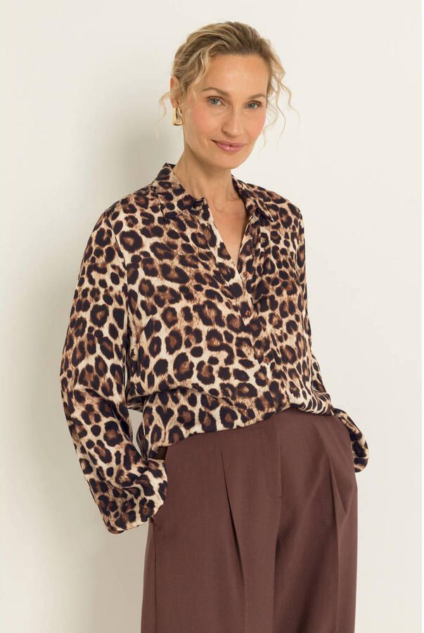 Claudia Sträter blouse met panterprint bruin