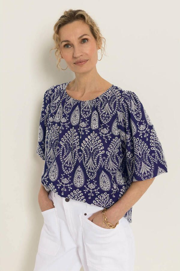 Claudia Sträter blousetop donkerblauw broderie