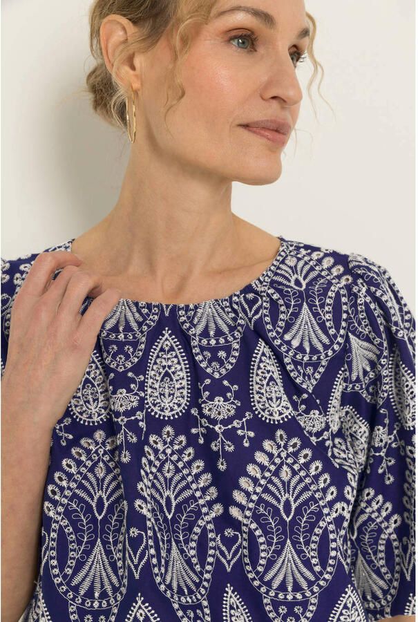 Claudia Sträter blousetop donkerblauw broderie - Foto 3