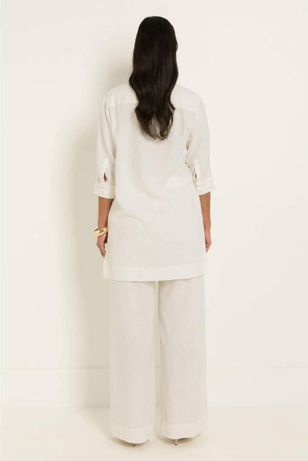 Claudia Sträter CLAUDIA BY CLAUDIA STRÄTER linnen regular waist wide leg fit broek ecru - Foto 3