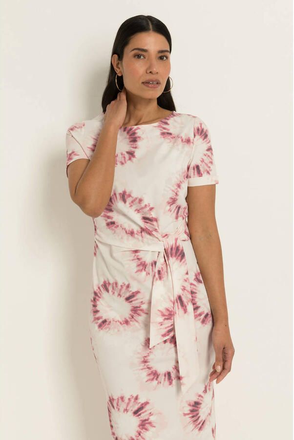 Claudia Sträter CLAUDIA BY CLAUDIA STRÄTER midi jurk met ceintuur en print ecru