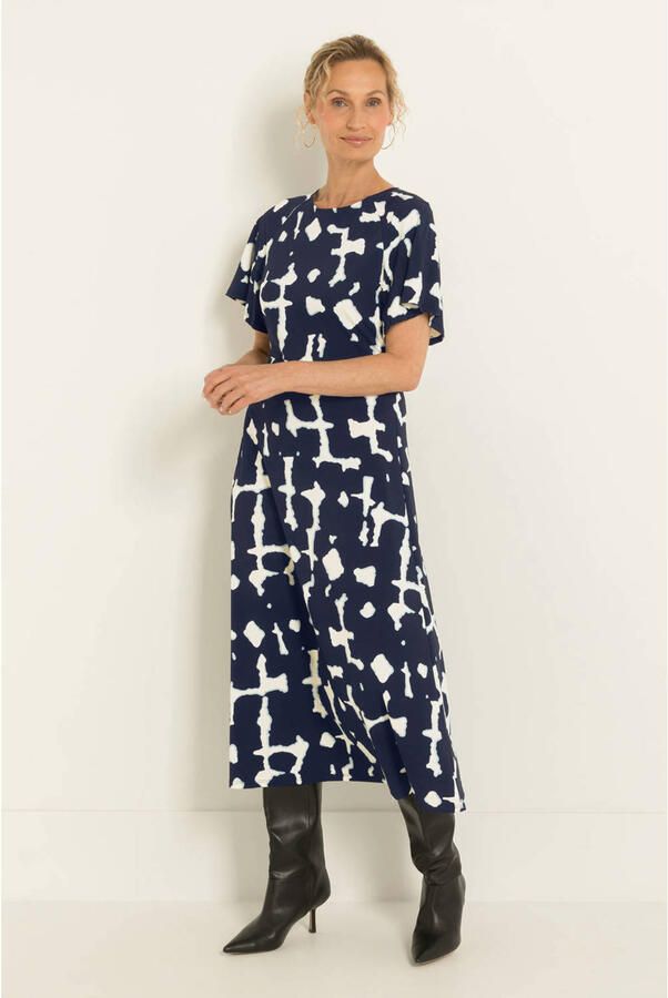 Claudia Sträter CLAUDIA BY CLAUDIA STRÄTER midi jurk met print van travelstof donkerblauw