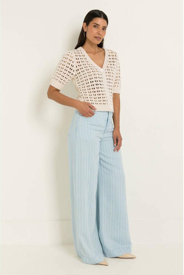 Claudia Sträter CLAUDIA BY CLAUDIA STRÄTER regular waist wide leg jeans met riemlussen lichtblauw