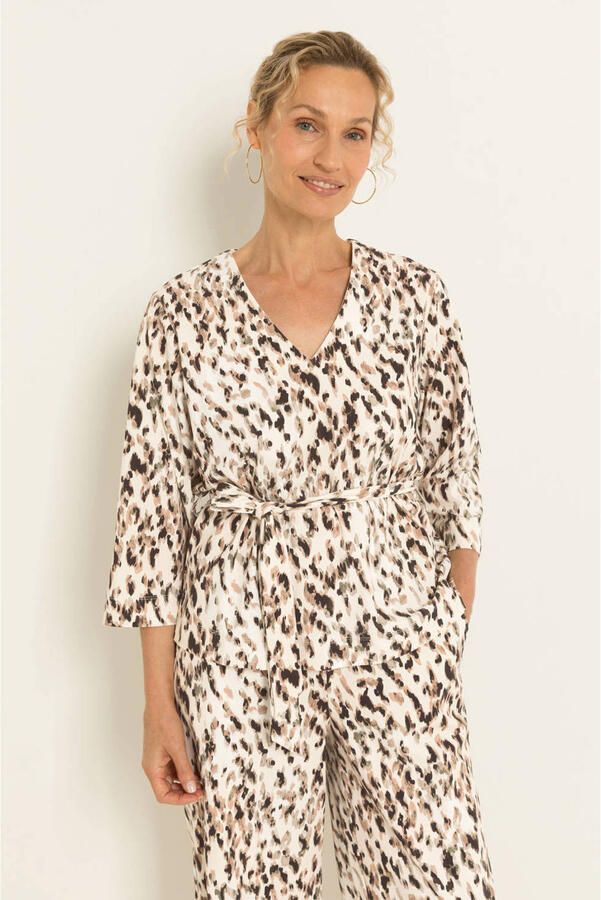 Claudia Sträter CLAUDIA BY CLAUDIA STRÄTER top met ceintuur en print ecru
