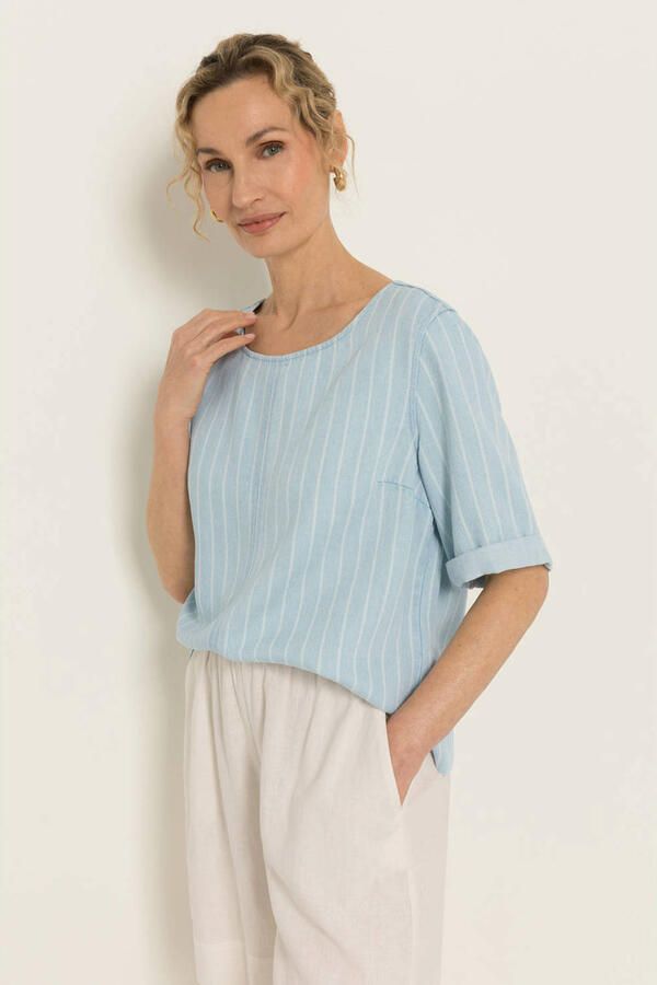 Claudia Sträter CLAUDIA BY CLAUDIA STRÄTER top met krijtstreep lichtblauw