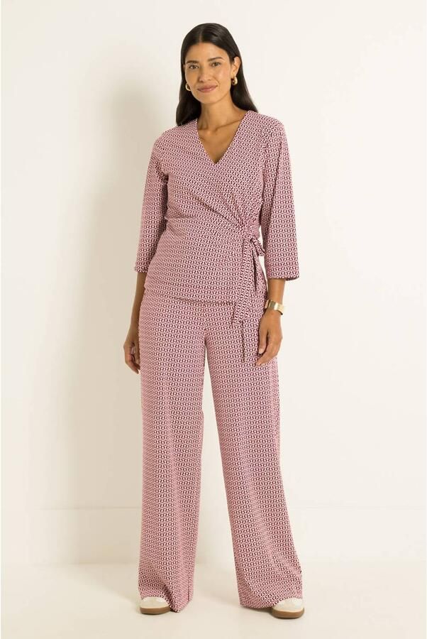 Claudia Sträter CLAUDIA BY CLAUDIA STRÄTER travelstof wide leg broek met print donkerrood ecru