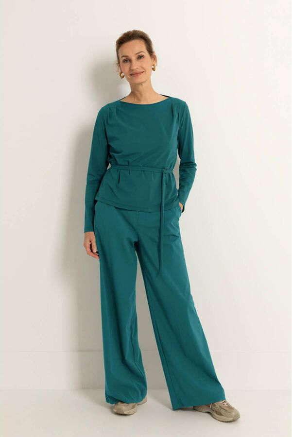 Claudia Sträter CLAUDIA BY CLAUDIA STRÄTER travelstof wide leg high waist broek petrol