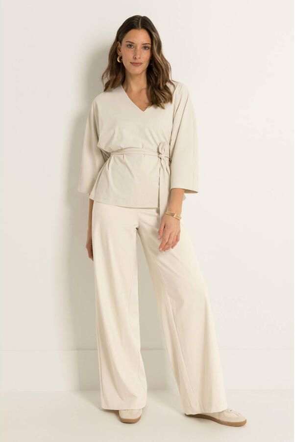 Claudia Sträter CLAUDIA BY CLAUDIA STRÄTER travelstof wide leg high waist casual broek ecru fijn gebreid