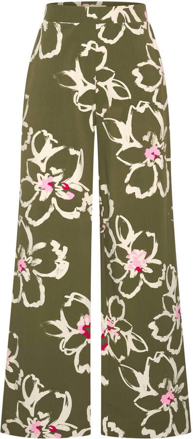 Claudia Sträter CLAUDIA BY CLAUDIA STRÄTER travelstof wide leg high waist gebloemde casual broek donkergroen fijn gebreid - Foto 2