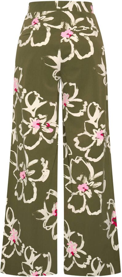 Claudia Sträter CLAUDIA BY CLAUDIA STRÄTER travelstof wide leg high waist gebloemde casual broek donkergroen fijn gebreid - Foto 3