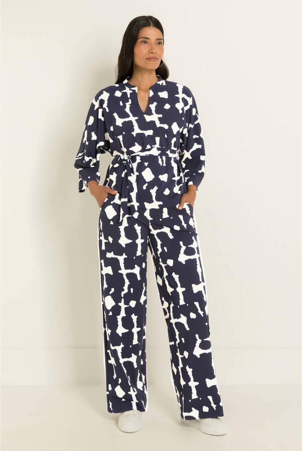 Claudia Sträter CLAUDIA BY CLAUDIA STRÄTER wide leg broek met print van travelstof donkerblauw