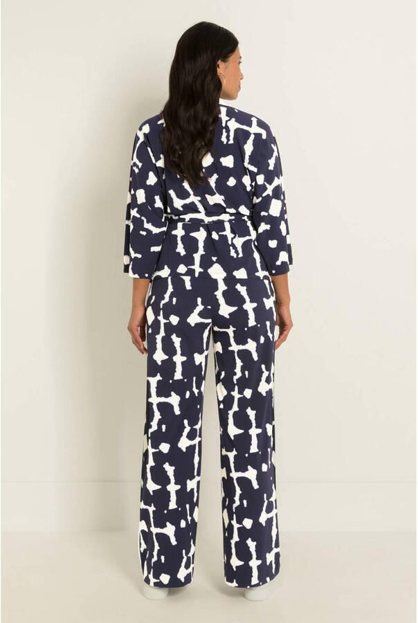 Claudia Sträter CLAUDIA BY CLAUDIA STRÄTER wide leg broek met print van travelstof donkerblauw - Foto 3