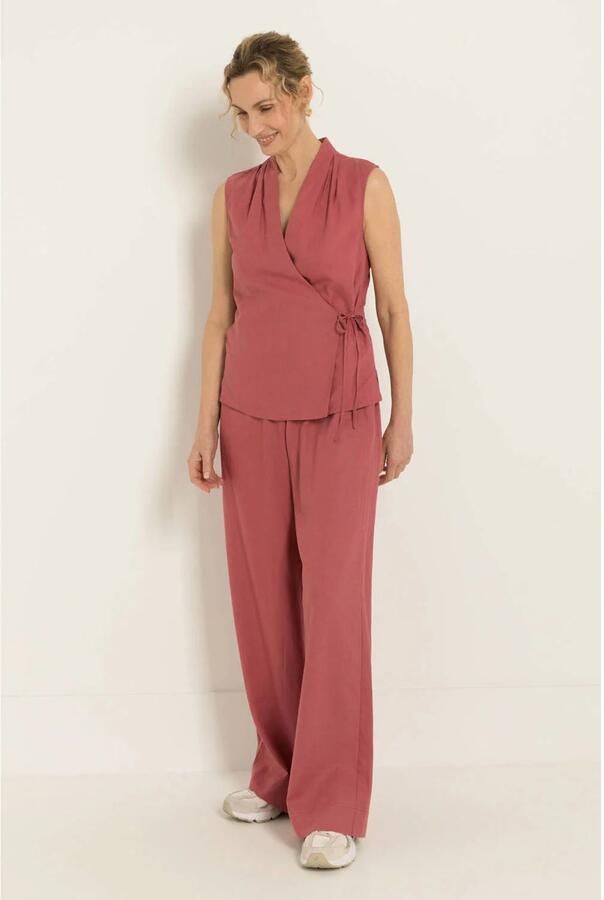 Claudia Sträter CLAUDIA BY CLAUDIA STRÄTER wide leg fit broek met linnen oudroze - Foto 2