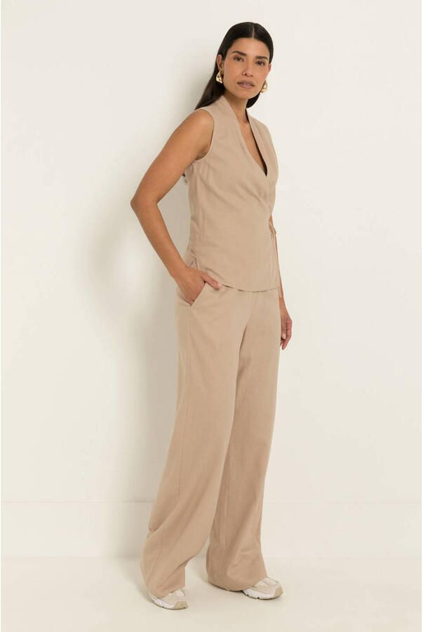 Claudia Sträter CLAUDIA BY CLAUDIA STRÄTER wide leg fit broek met linnen zand
