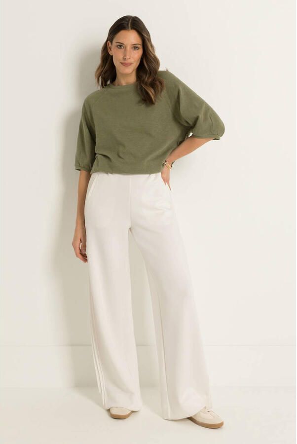 Claudia Sträter CLAUDIA BY CLAUDIA STRÄTER wide leg high waist casual broek crème gebreid