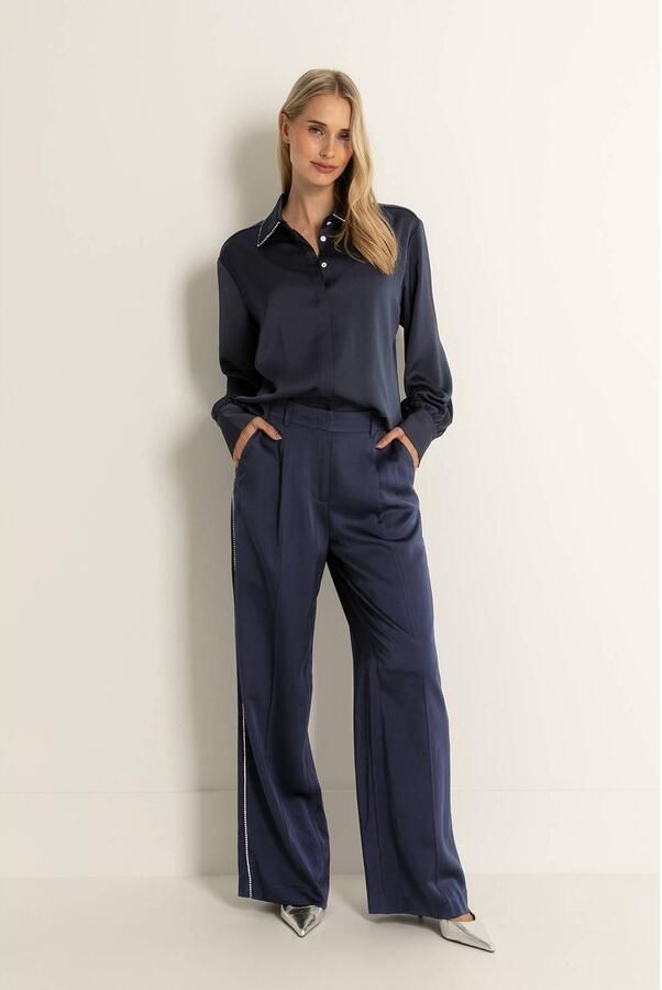Claudia Sträter CLAUDIA BY CLAUDIA STRÄTER wide leg high waist pantalon donkerblauw