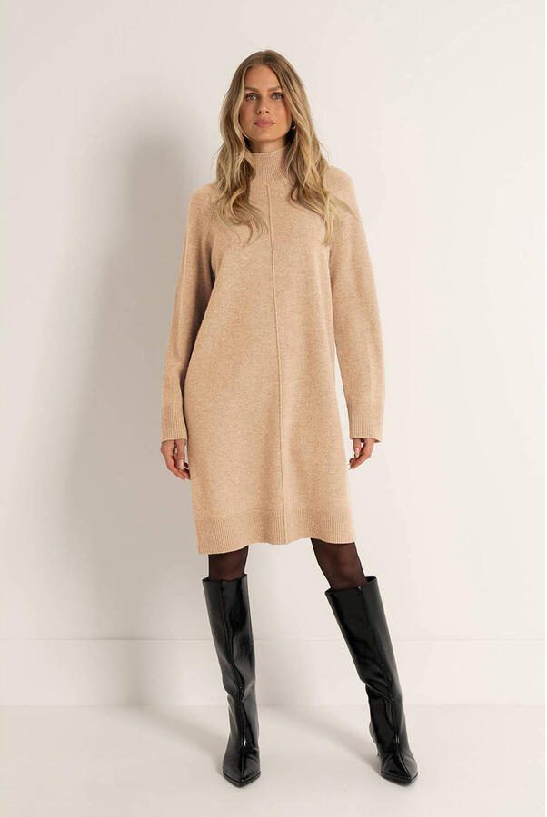 Claudia Sträter CLAUDIA BY CLAUDIA STRÄTER wollen jurk met col gebreid camel
