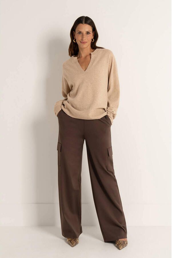 Claudia Sträter flared high waist cargo broek donkerbruin - Foto 2