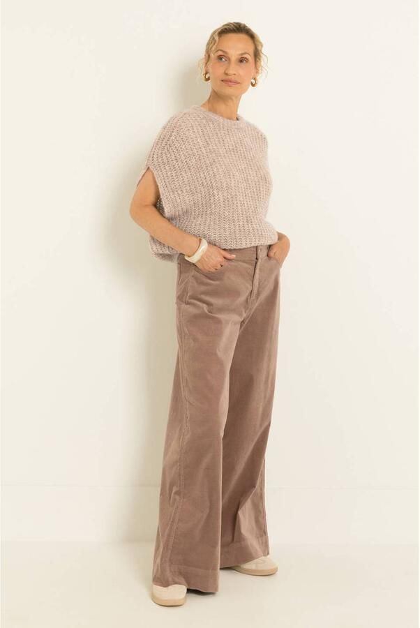 Claudia Sträter fluwelen wide leg casual broek beige