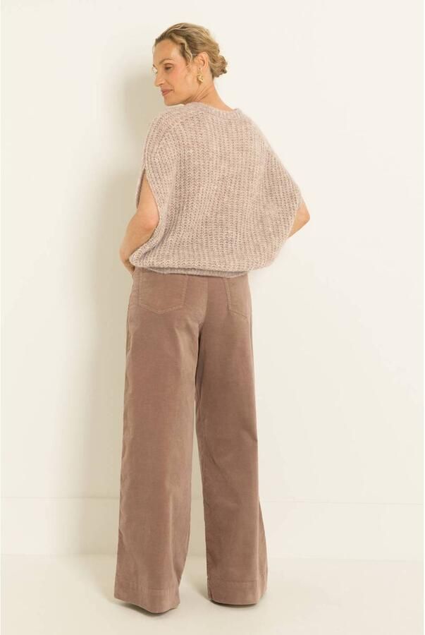 Claudia Sträter fluwelen wide leg casual broek beige - Foto 2