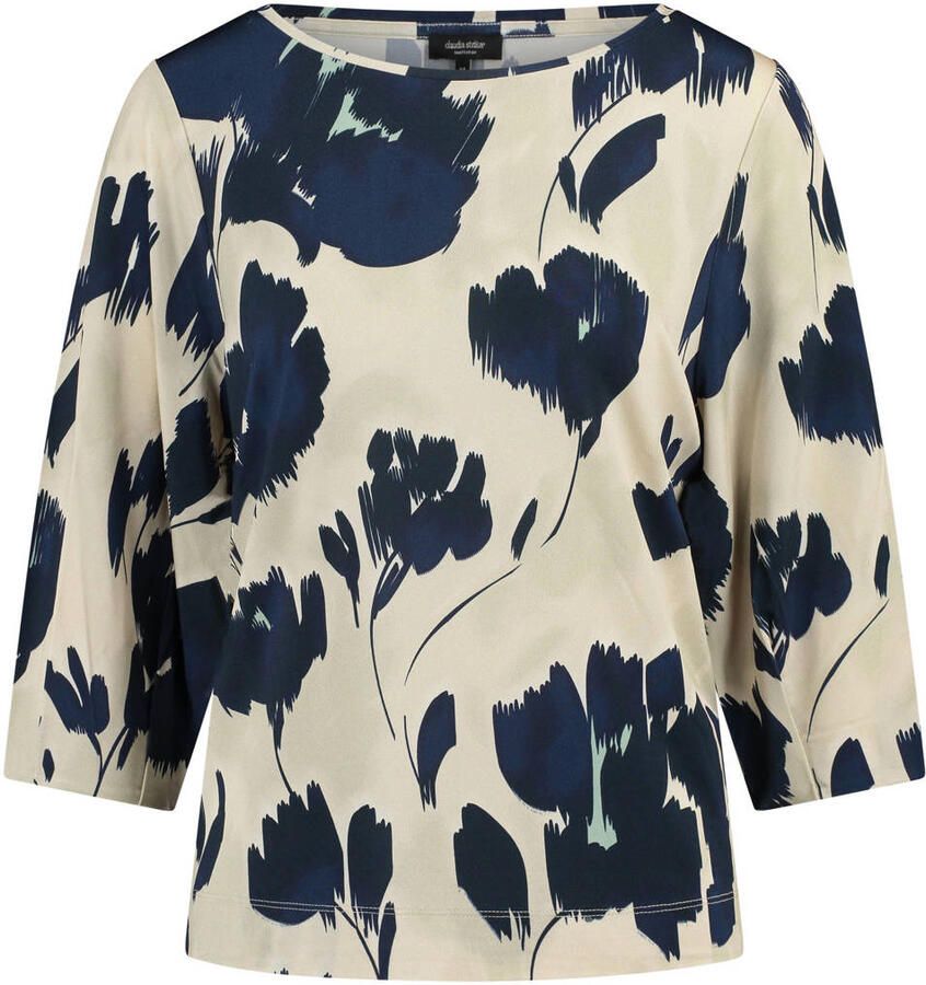 Claudia Sträter gebloemde blousetop donkerblauw
