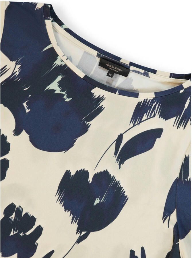 Claudia Sträter gebloemde blousetop donkerblauw - Foto 3