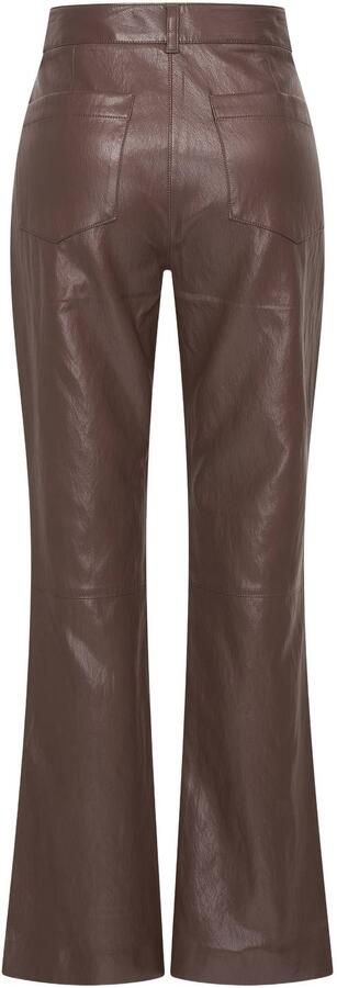 Claudia Sträter imitatieleren high waist flared broek donkerbruin - Foto 3