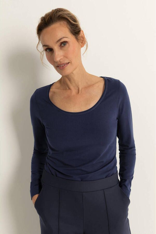 Claudia Sträter longsleeve donkerblauw gebreid