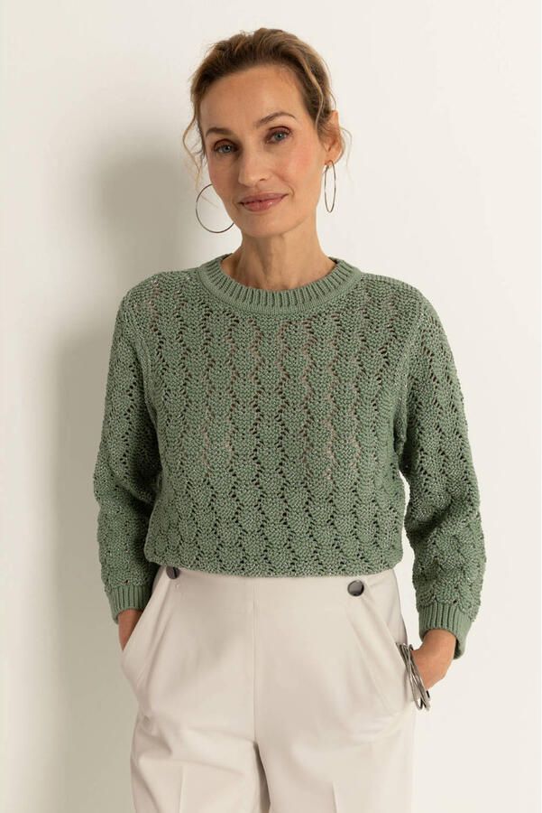Claudia Sträter pullover groen grof gebreid