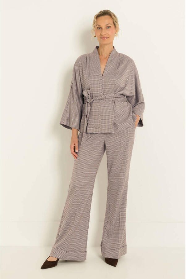 Claudia Sträter regular fit geruite flared broek bruin