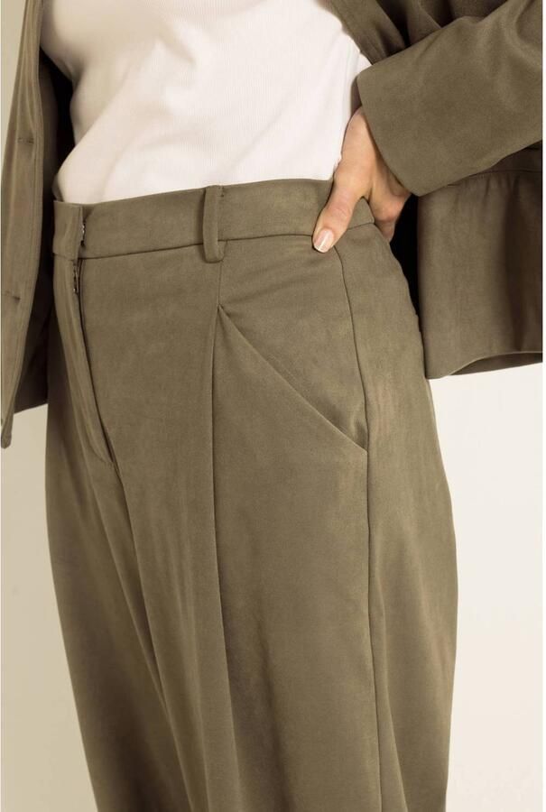 Claudia Sträter suède barrel broek kaki - Foto 2