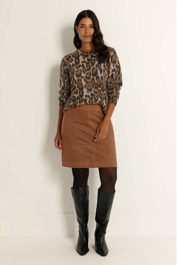 Claudia Sträter suede korte rok cognac