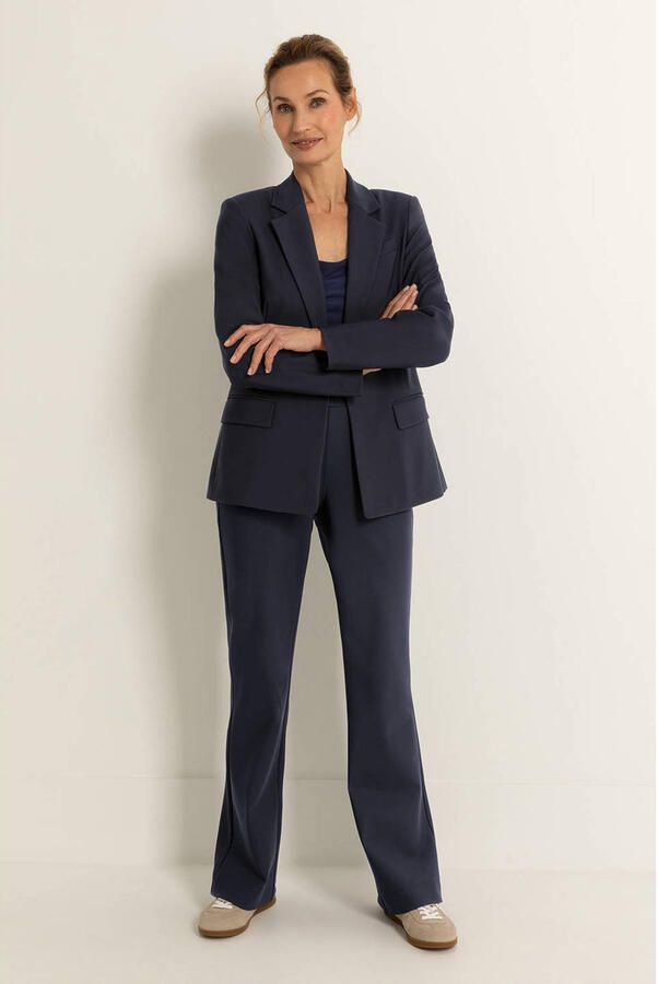 Claudia Sträter travelstof flared high waist flared broek donkerblauw