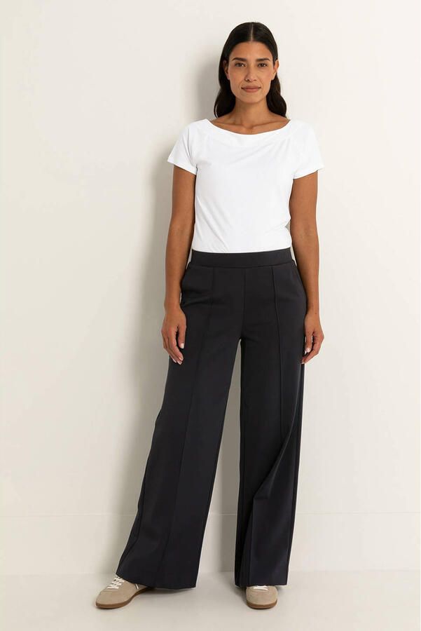 Claudia Sträter travelstof flared high waist flared broek zwart