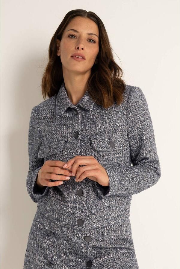 Claudia Sträter tweed gemêleerde jacquard tussenjas grijs