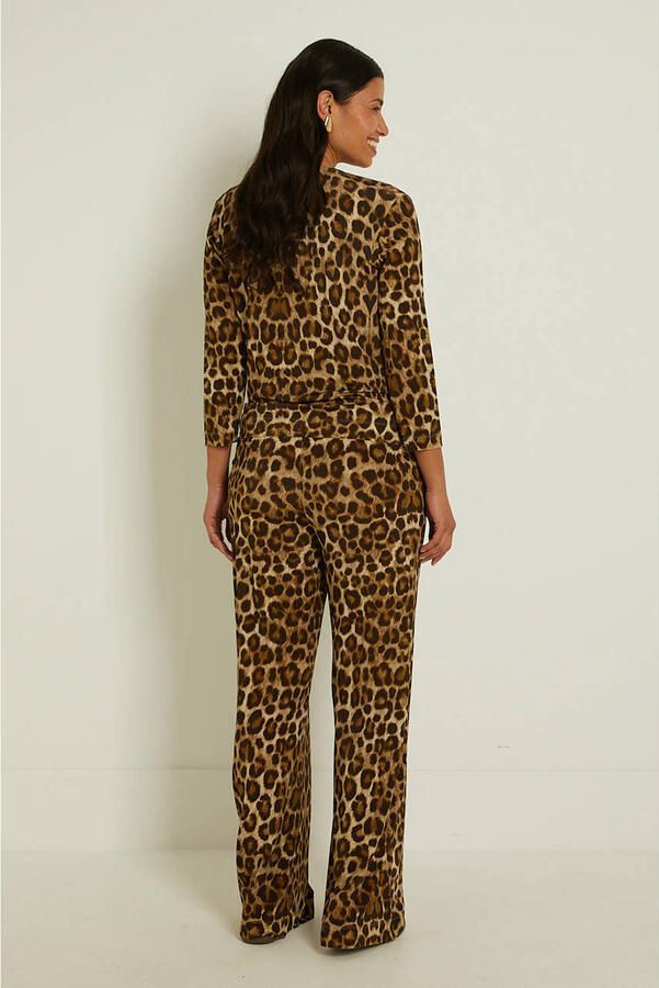 Claudia Sträter wide leg broek met panterprint bruin - Foto 2